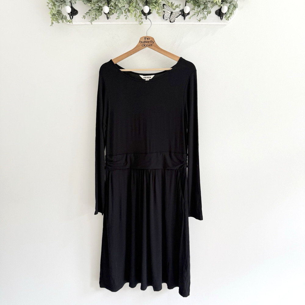 Boden Viscose Black Long Sleeves Knee Length Dress Size US 12 N7073 NEW staple
